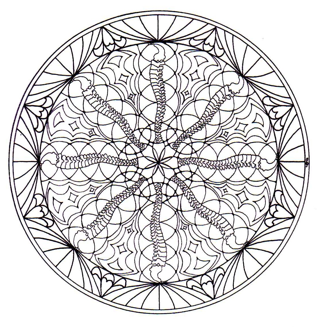 Superbe mandala avec plusieurs détails (cercles, cœurs ainsi qu'une jolie fleur au centre du mandala).